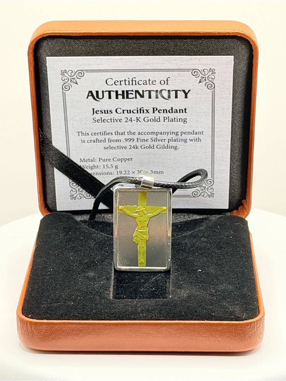 Jesus Crucifix Pendant Necklace - .999 Silver & 24K Gold Plated Pure Copper